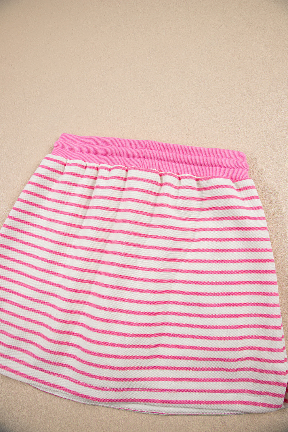 Green Stripe Collared V Neck Drop Shoulder Pullover and Skort 2pcs Outfit