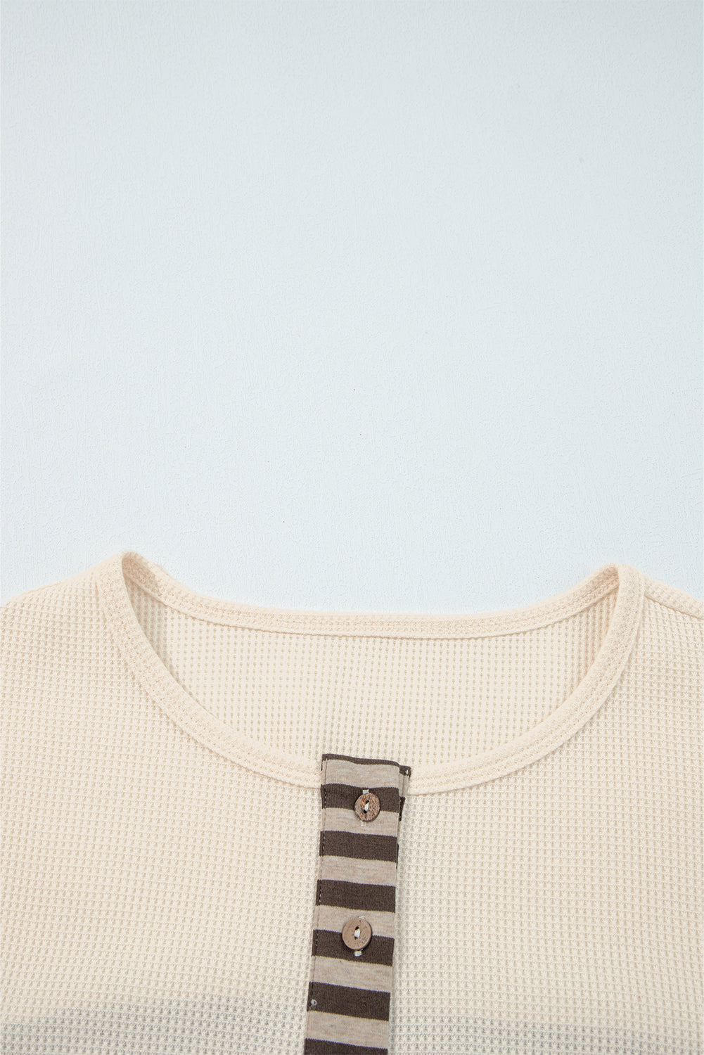 Straw Yellow Waffle Stripe Plaid Patchwork Henley Knit Top