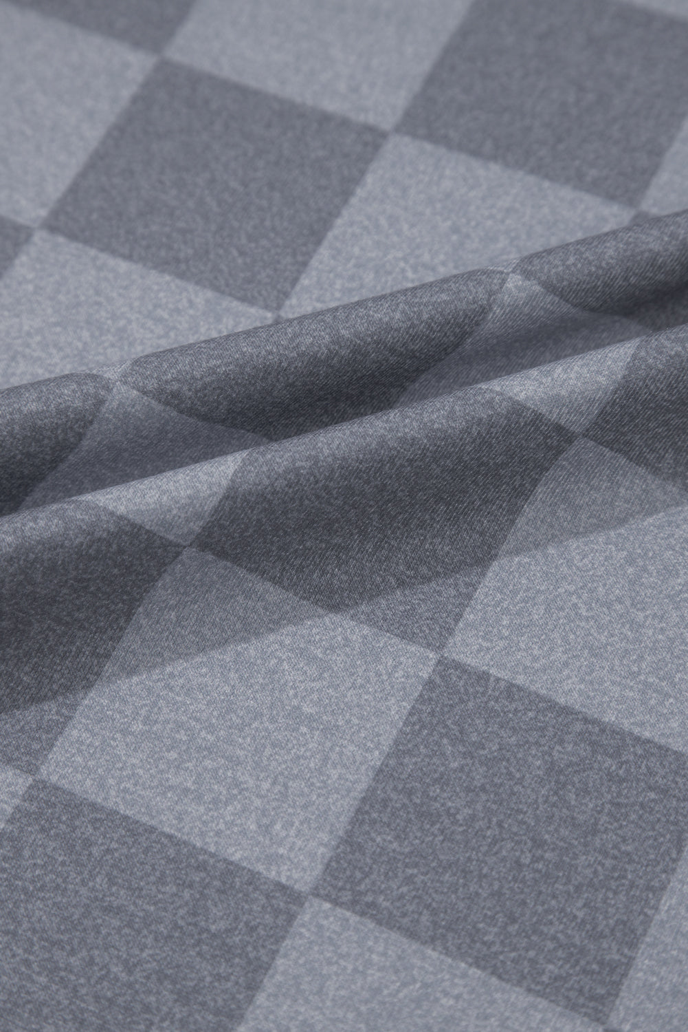 Gray Checkered V Neck Tee Drawstring Shorts Lounge Set