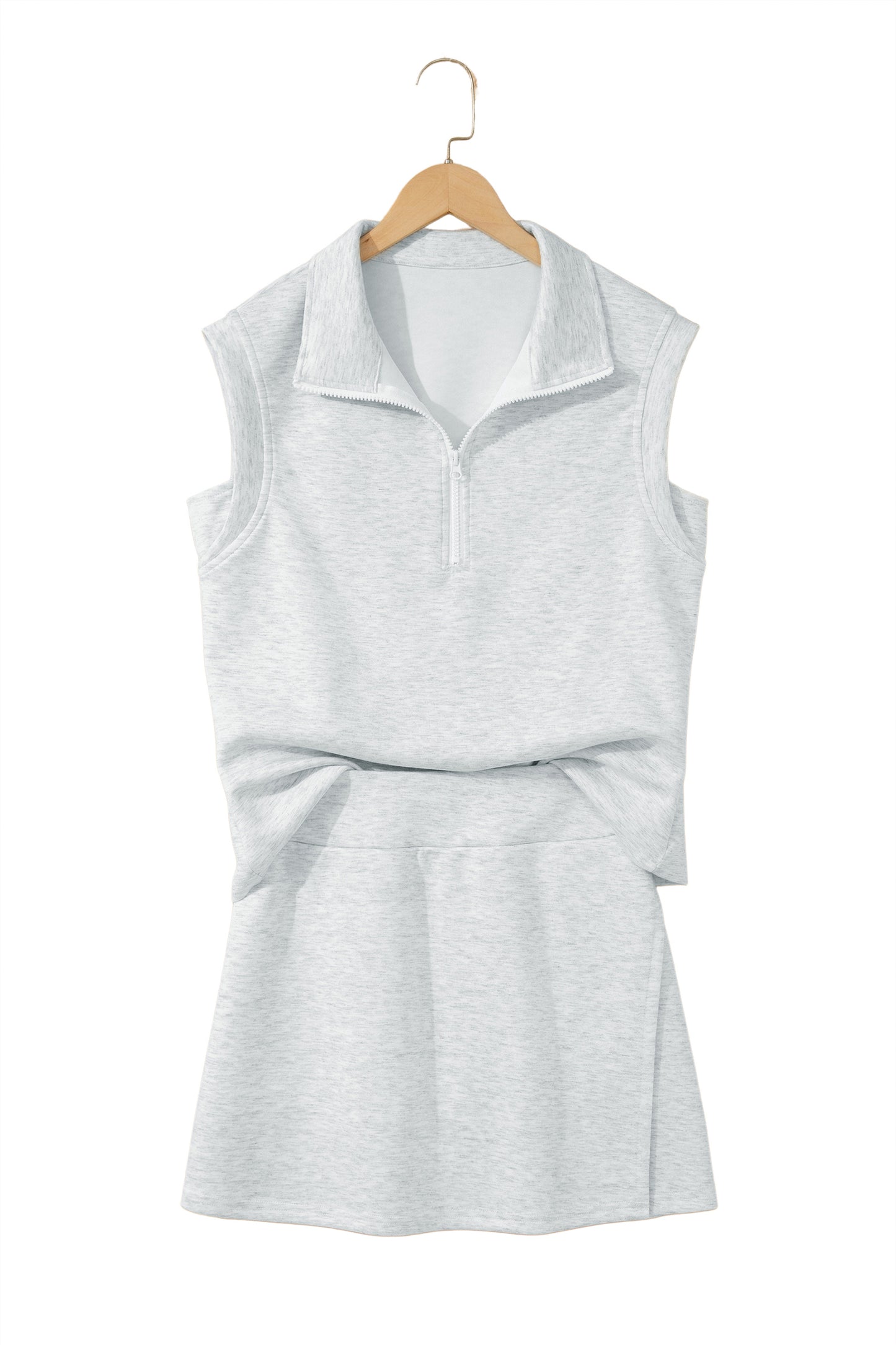 Pink Solid Color Sleeveless Zipper Tank and Skort Set