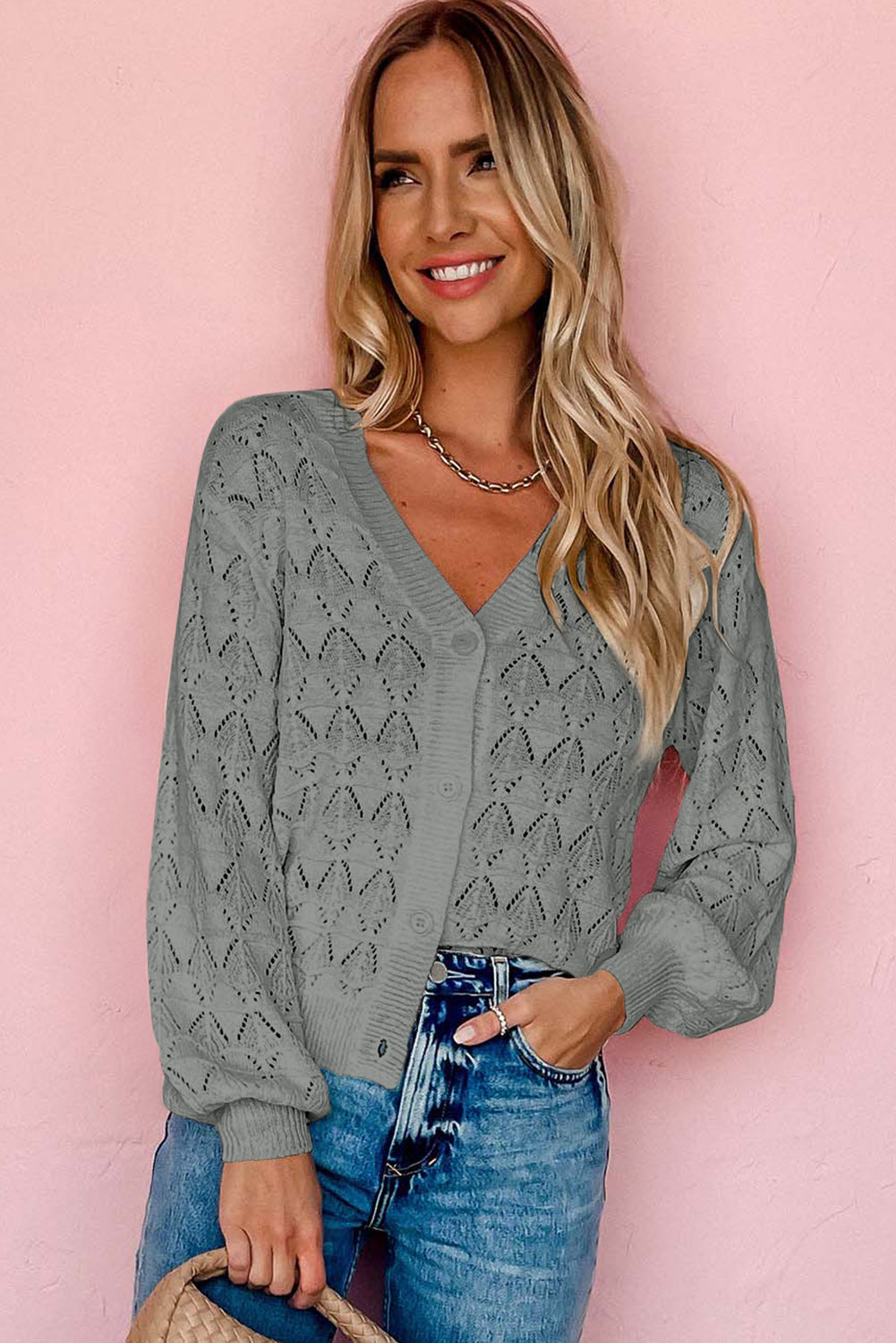 Green Lightweight Buttoned Front Crochet Cardigan