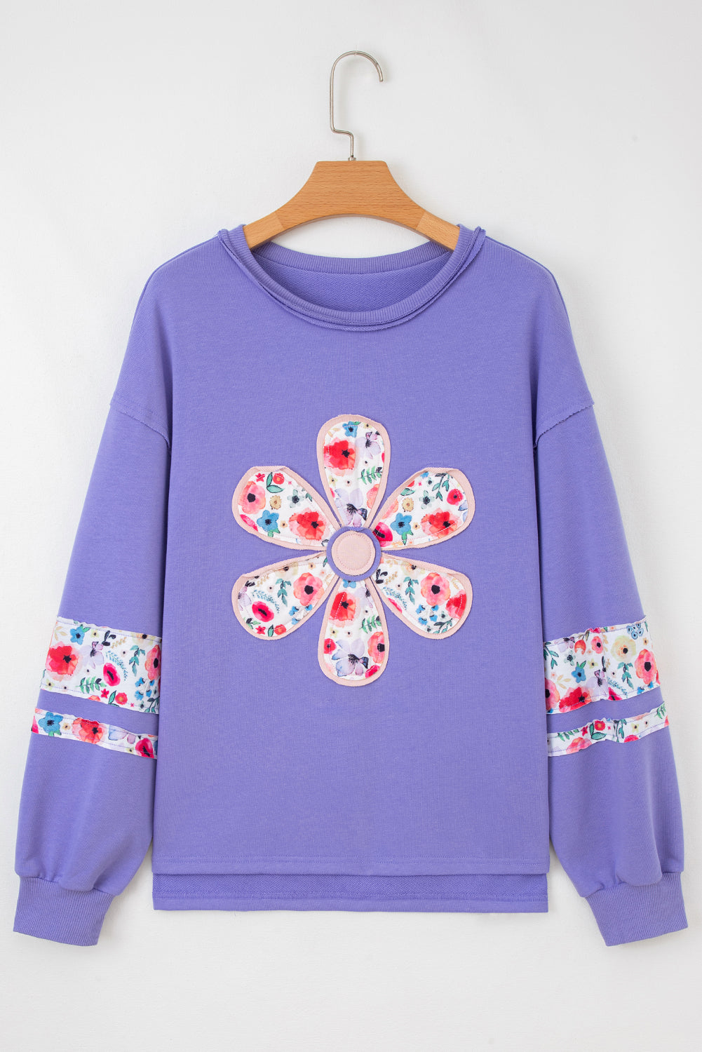 Pale Khaki Floral Applique Baggy Pullover Sweatshirt