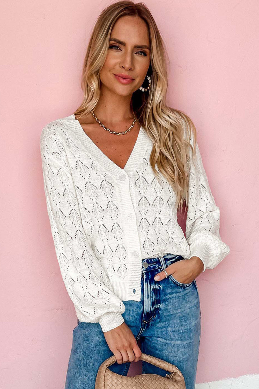 Green Lightweight Buttoned Front Crochet Cardigan