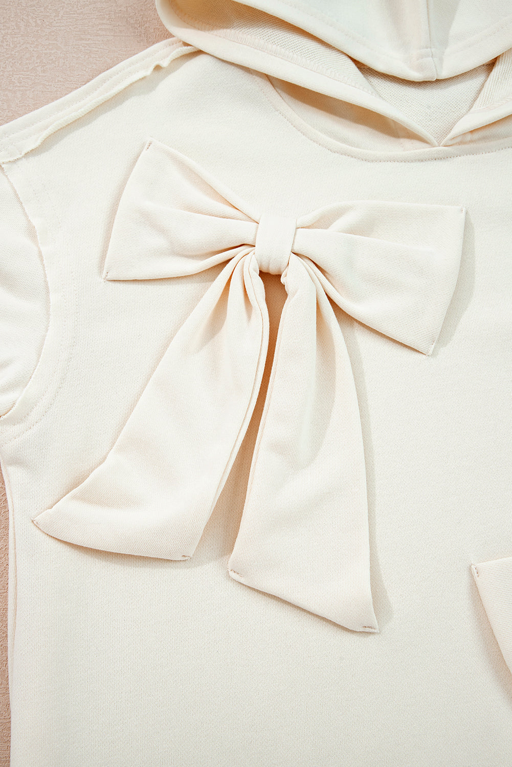 White Solid Color Cute Bow Detail Loose Hoodie
