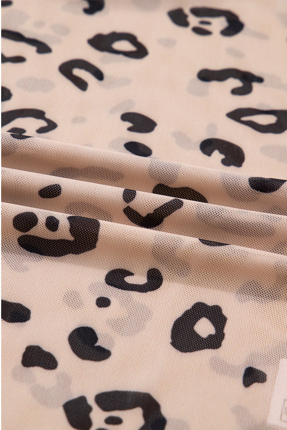 Khaki Mock Neck Sheer Mesh Leopard Long Sleeve Bodysuit