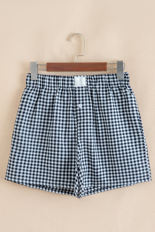 Black Gingham Printed High Waist Shorts