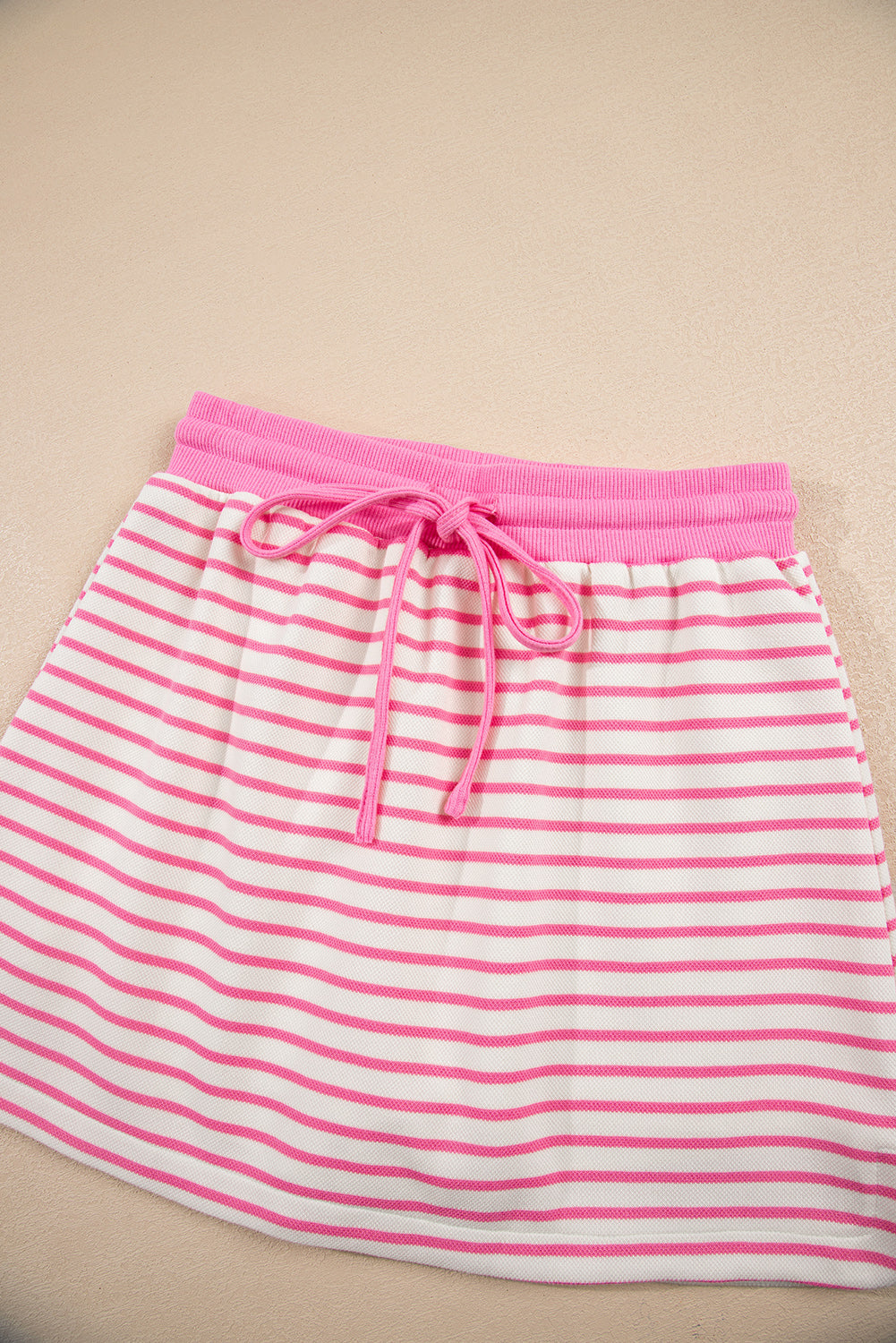 Green Stripe Collared V Neck Drop Shoulder Pullover and Skort 2pcs Outfit