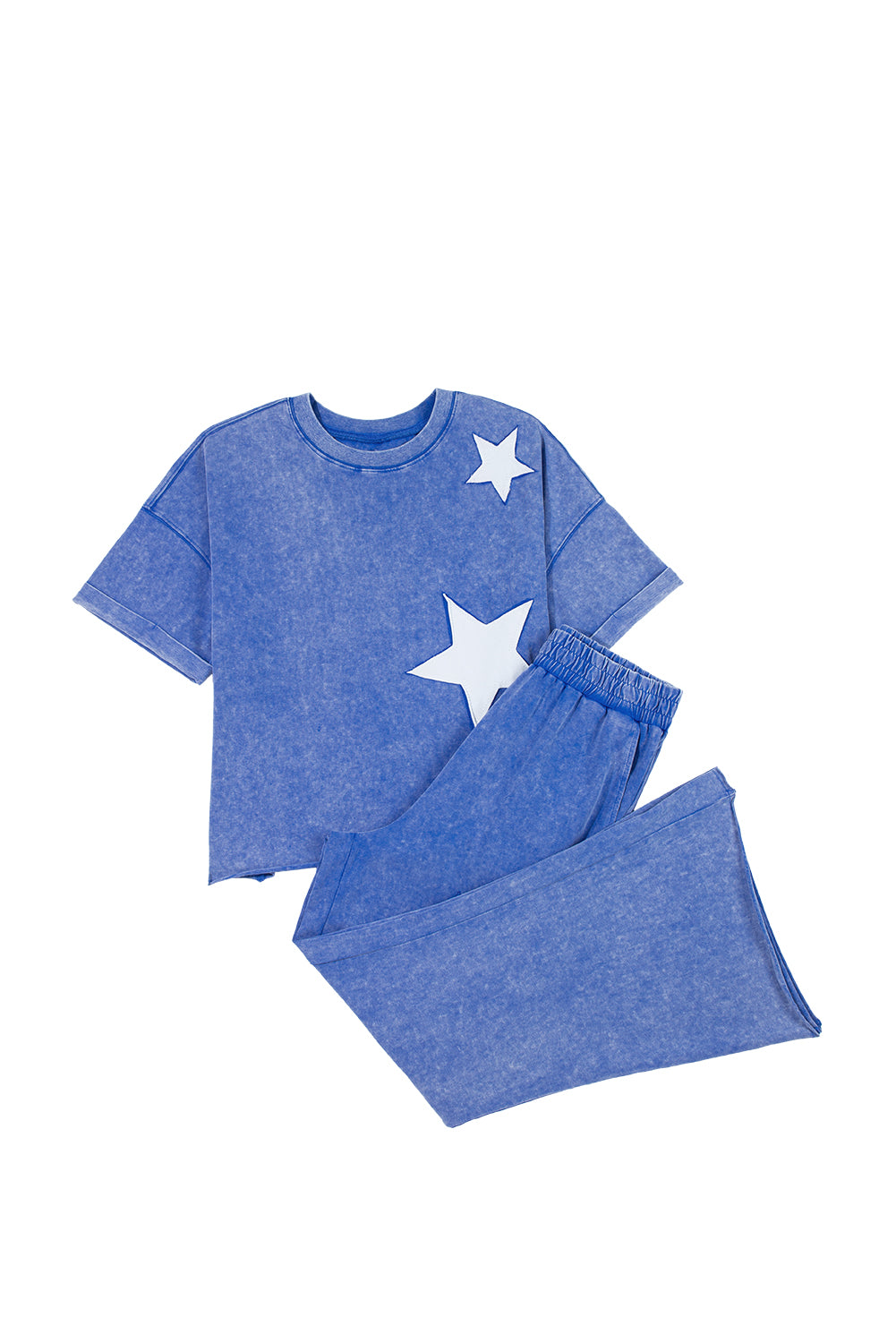 Ashleigh Blue Acid Wash Star Patched Rolled Trim Pants Set