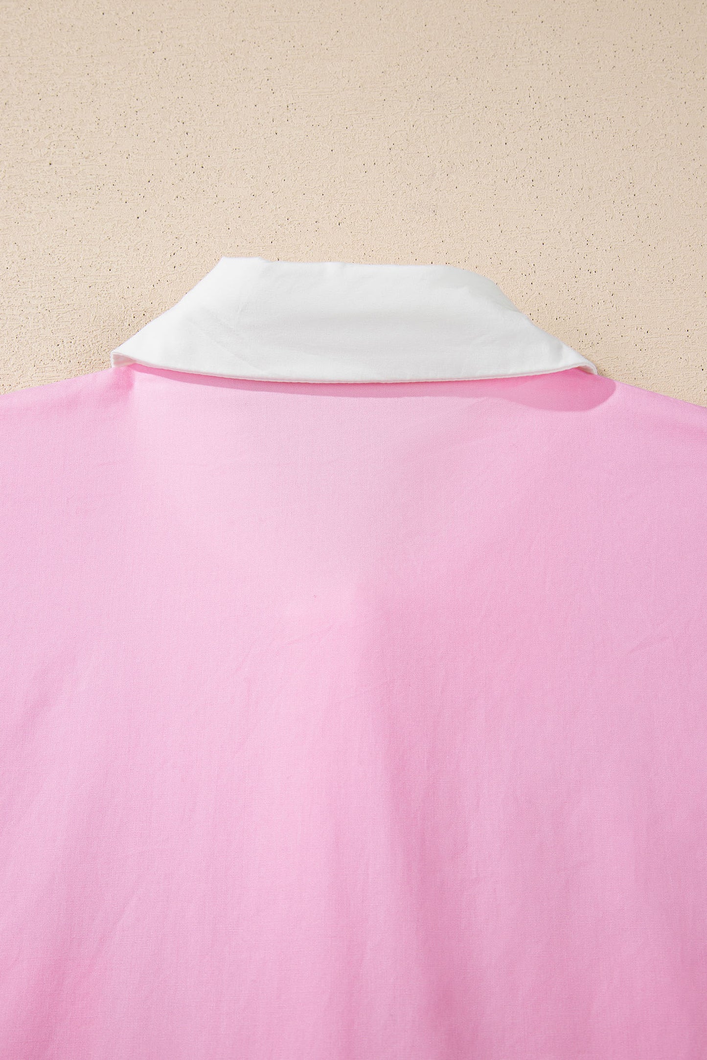 Pink Hollow-out Floral Contrast Patchwork Short Sleeve Button Up Shirt