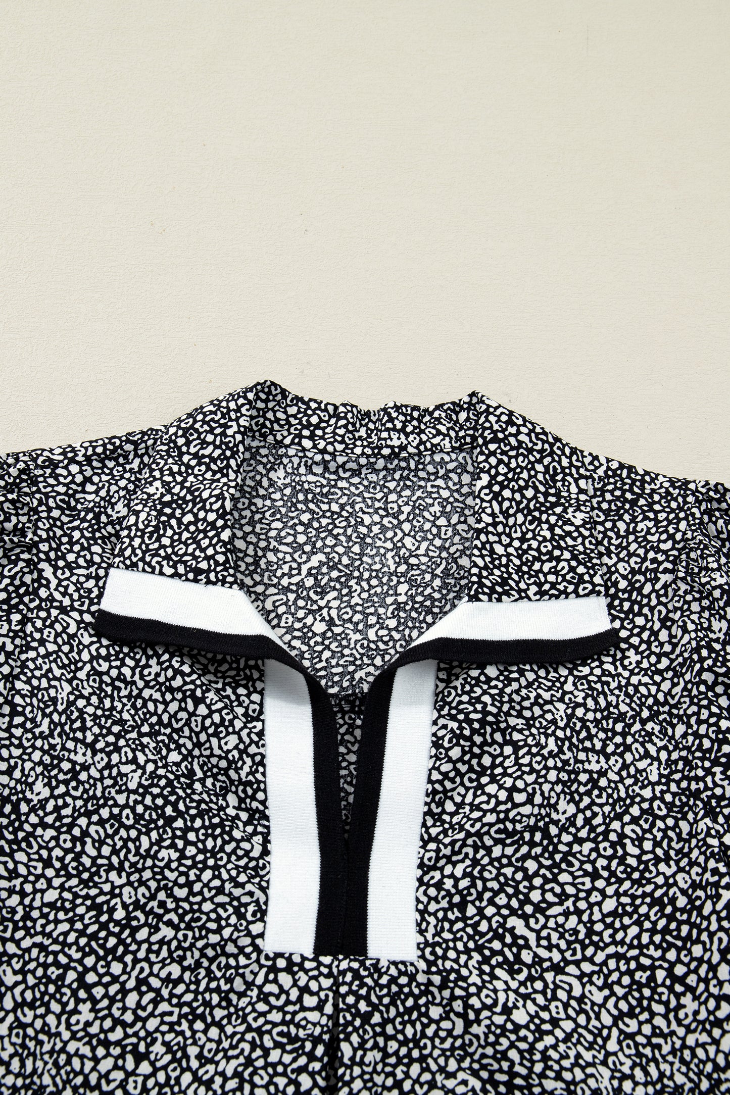 Black Leopard Print Contrast Striped Trim Polo Collar Short Sleeve Dress with Pockets