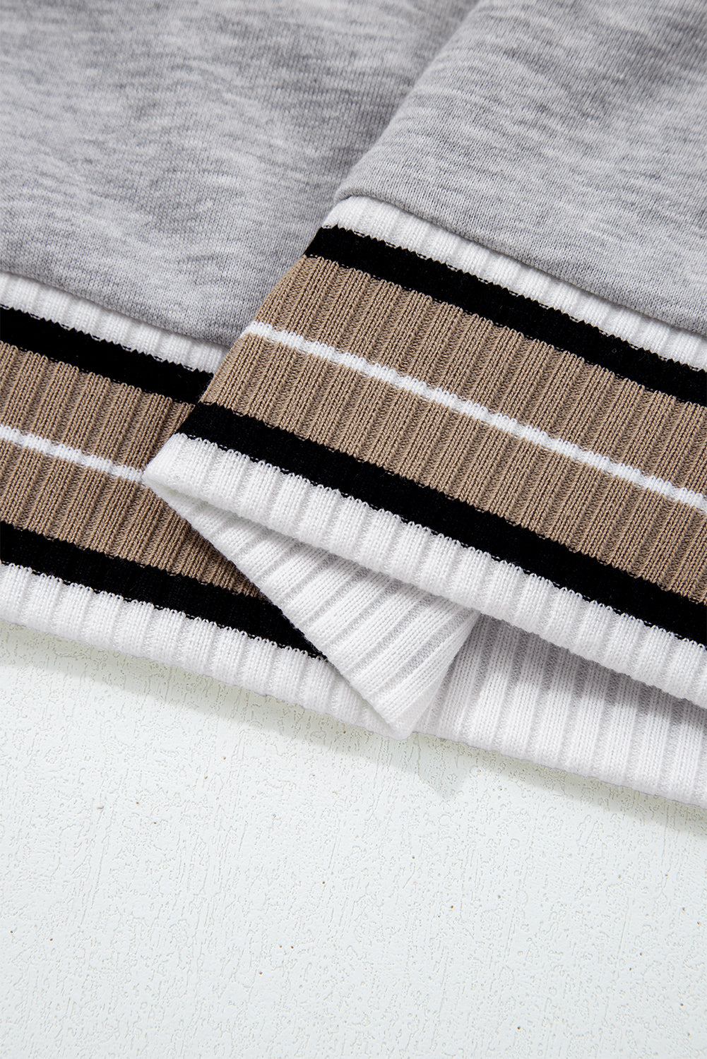 Navy Blue Varsity Contrast Striped Trim V Neck Sweatshirt