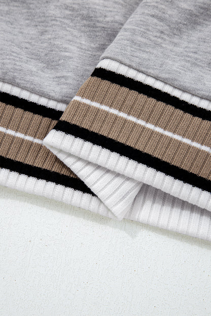 Navy Blue Varsity Contrast Striped Trim V Neck Sweatshirt