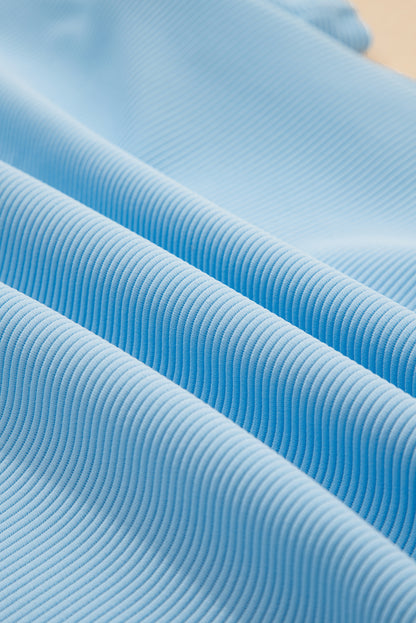 Beau Blue Striped Detail Flutter Sleeve Zipped Collar Short Set