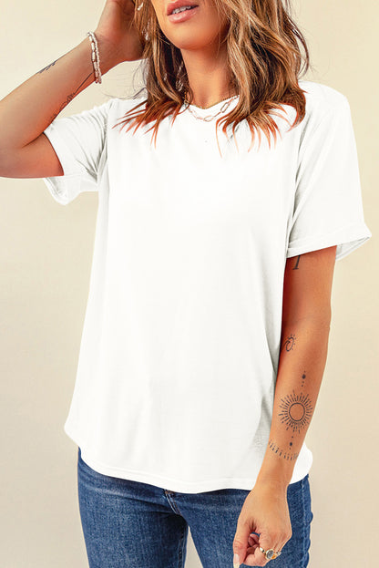 Yellow Cream Casual Plain Crew Neck Tee