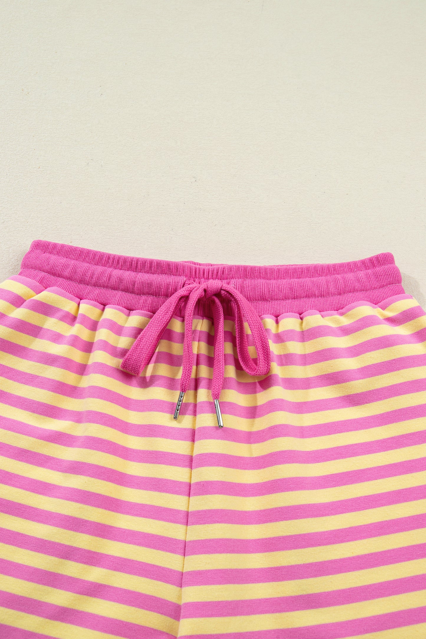 Yellow Stripe Drop Shoulder Boxy Casual Terry Short Set