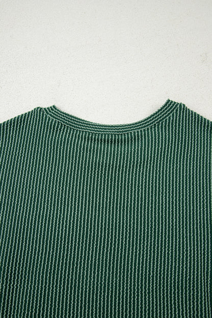 Evergreen Twisted Rib Outlined Merry Letter Graphic Loose Long Sleeve Top