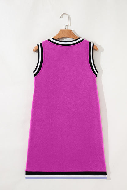 Myosotis Color Contrast Trim V Neck Shift Sleeveless Mini Dress