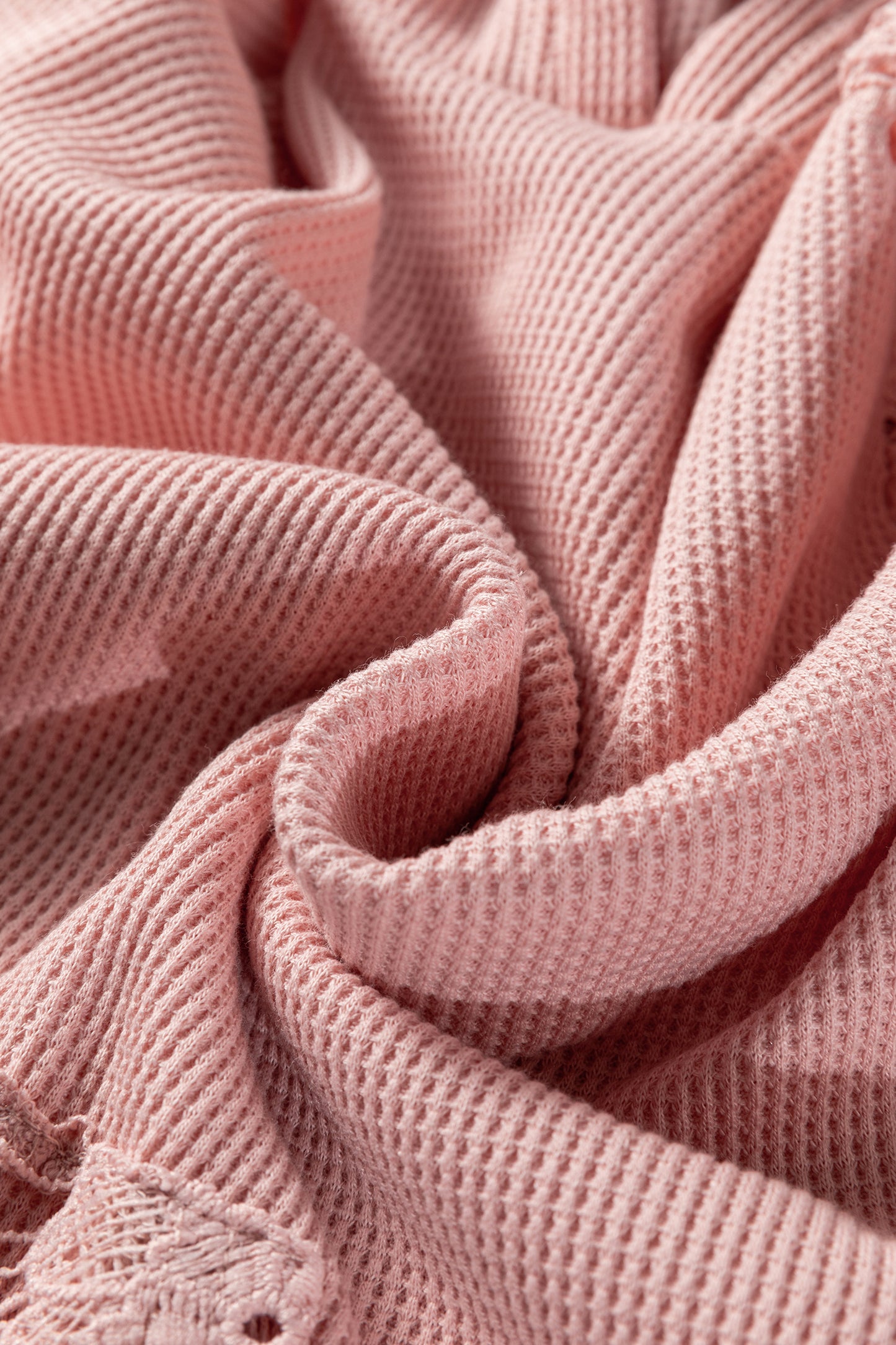 Gossamer Pink Lace Patchwork Raglan Sleeve Kangaroo Pocket Waffle Hoodie