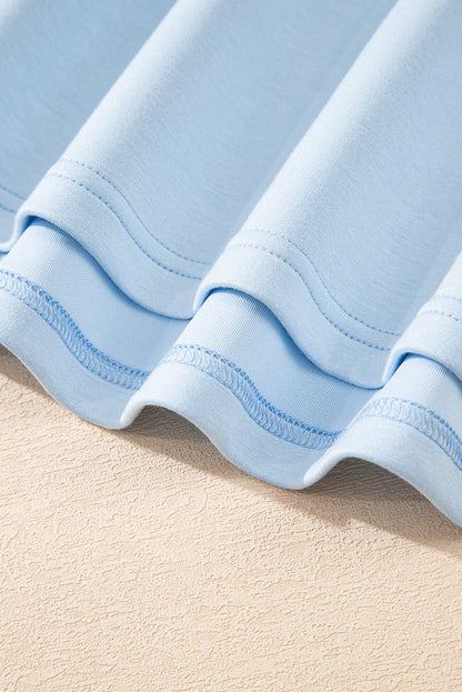 Beau Blue Color Contrast Ruffled Sleeve Collared V Neck Blouse