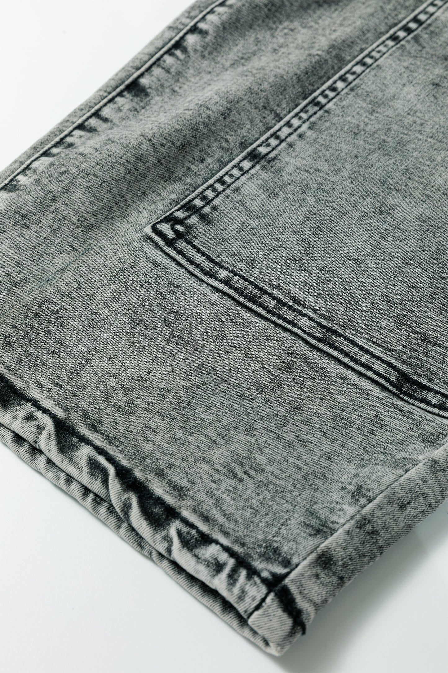 Gray Acid Wash Barrel Fit Denim Pants with Waist String