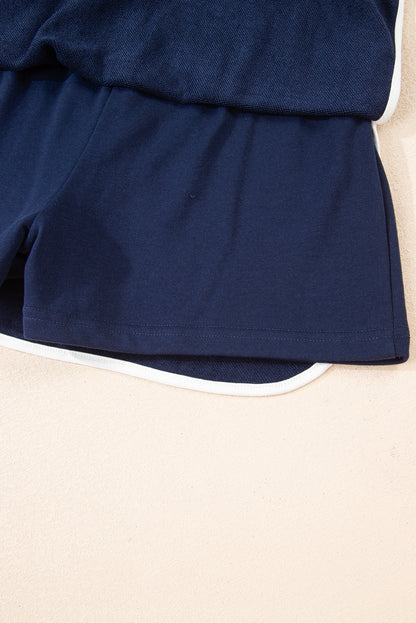 Evergreen Varsity Stripe Detail Drop Shoulder Pullover Mini Skirt Set