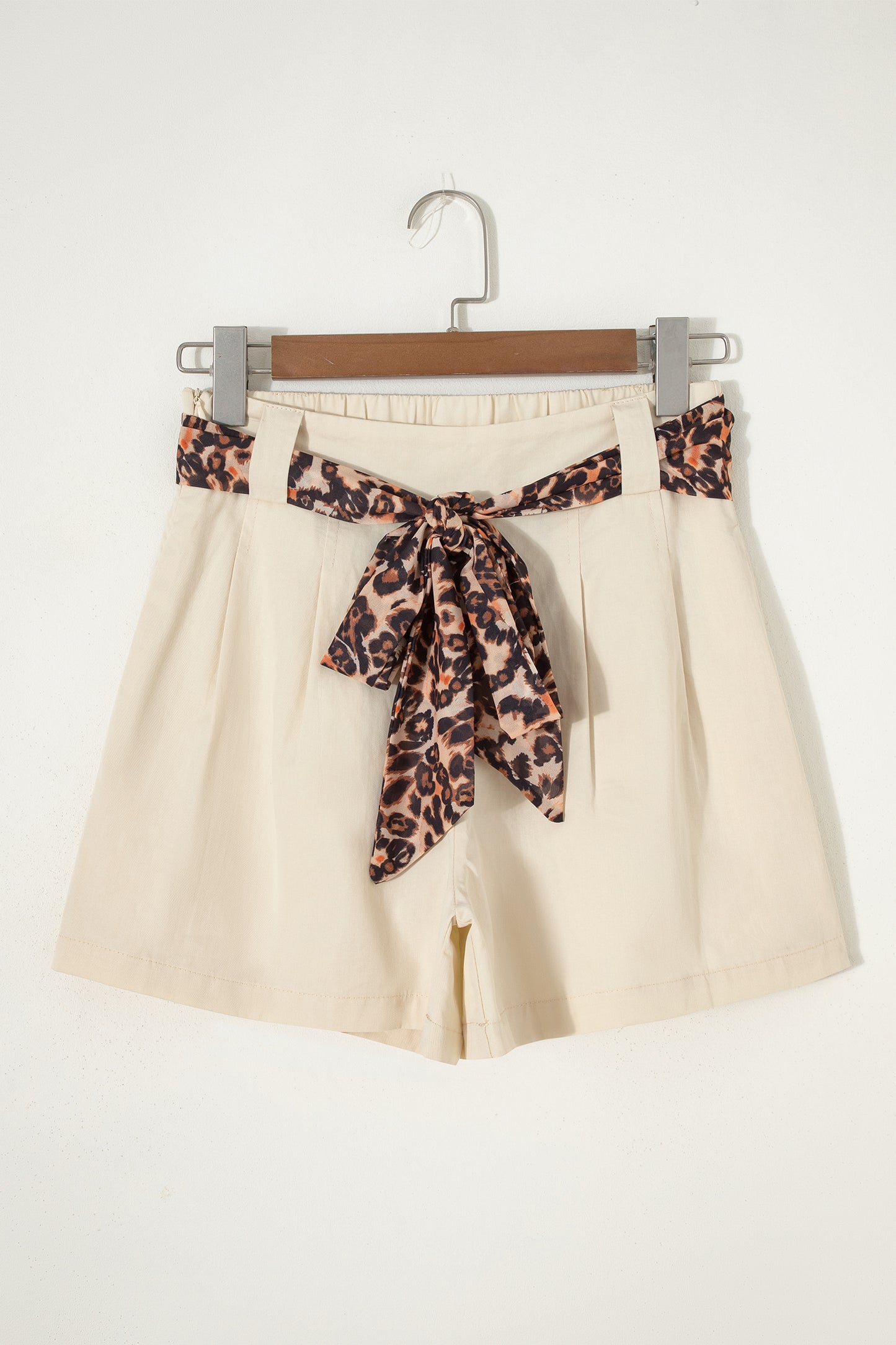 Bright Pink Leopard Contrast Sash Belt Pleated Wide Leg Shorts