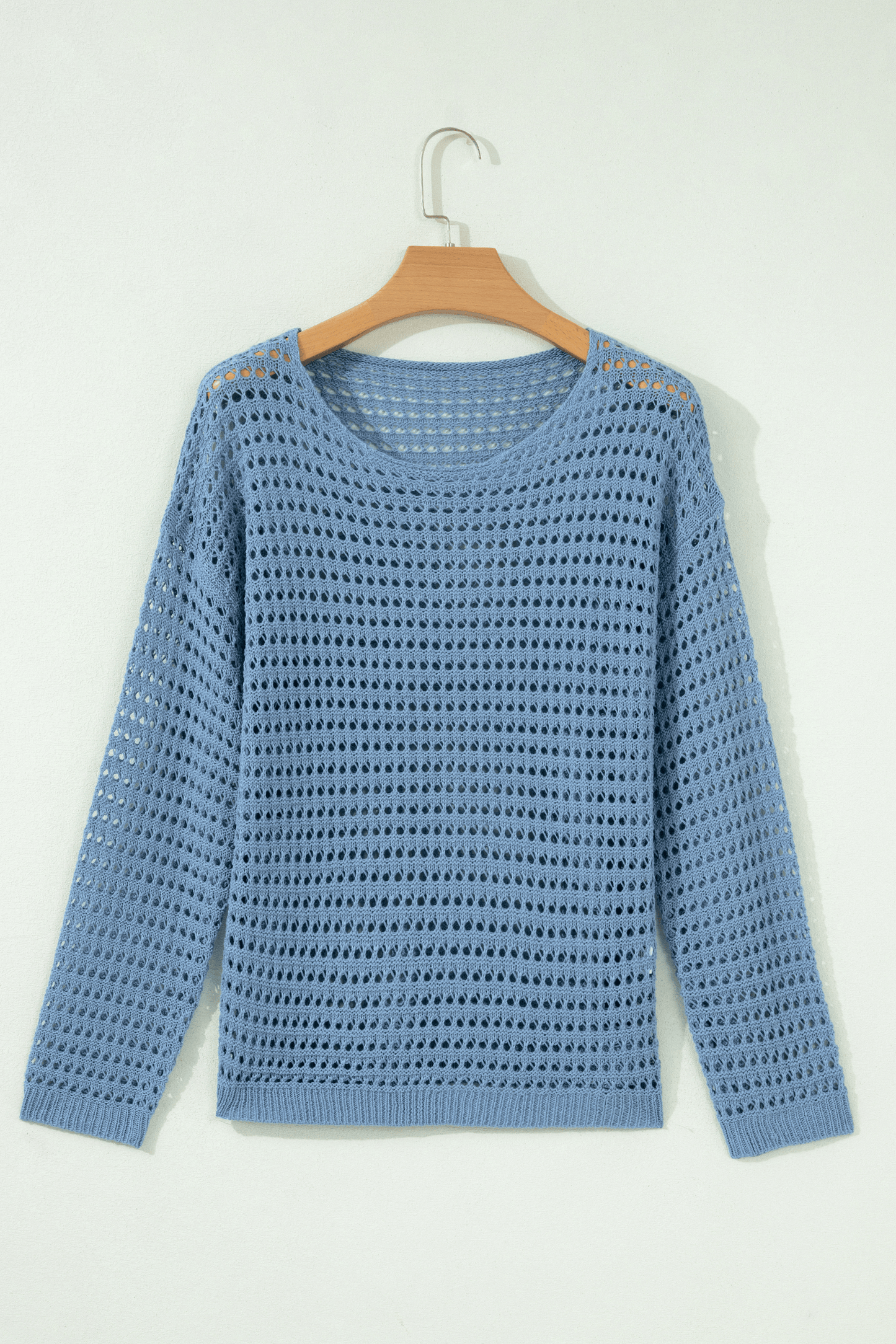 Myosotis Solid Color Hollow Out Knit Long Sleeve Crochet Sweater