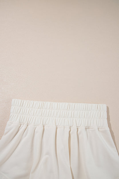 Beige 2pcs Cropped Tee and Ruffle High Waist Skort Set