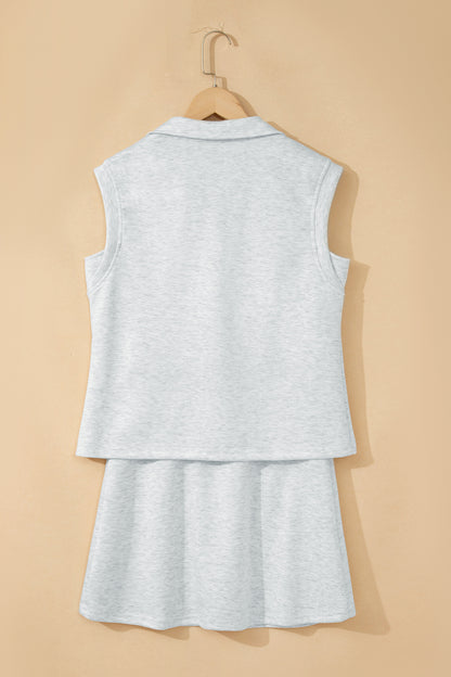 Pink Solid Color Sleeveless Zipper Tank and Skort Set