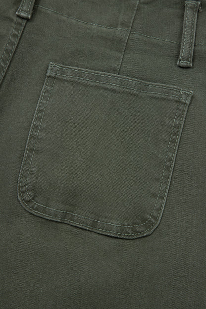 Mist Green 2-Button High Waist Flared Bottom Jeans