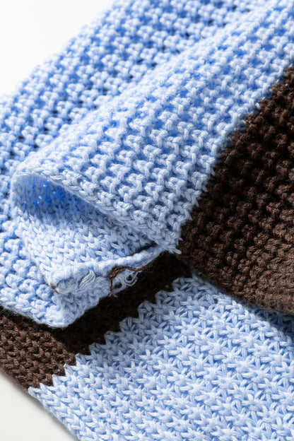 Fushia Striped Color Block Thermal Textured Knit Drop Shoulder Sweater