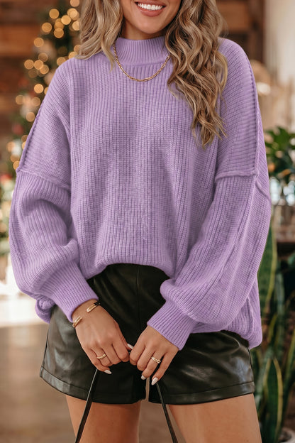 Red Dahlia Long Sleeve Ribbed Knit Stand Neck Regular Fit Sweater