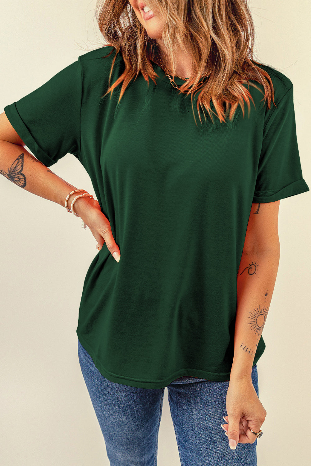 Yellow Cream Casual Plain Crew Neck Tee