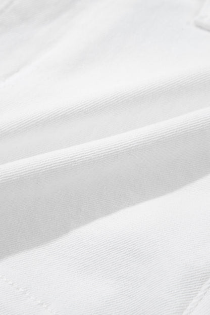 White Scalloped Hemline Acid Wash High Waist Denim Shorts