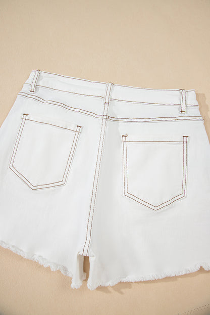 White Raw Hem High Waist Denim Shorts