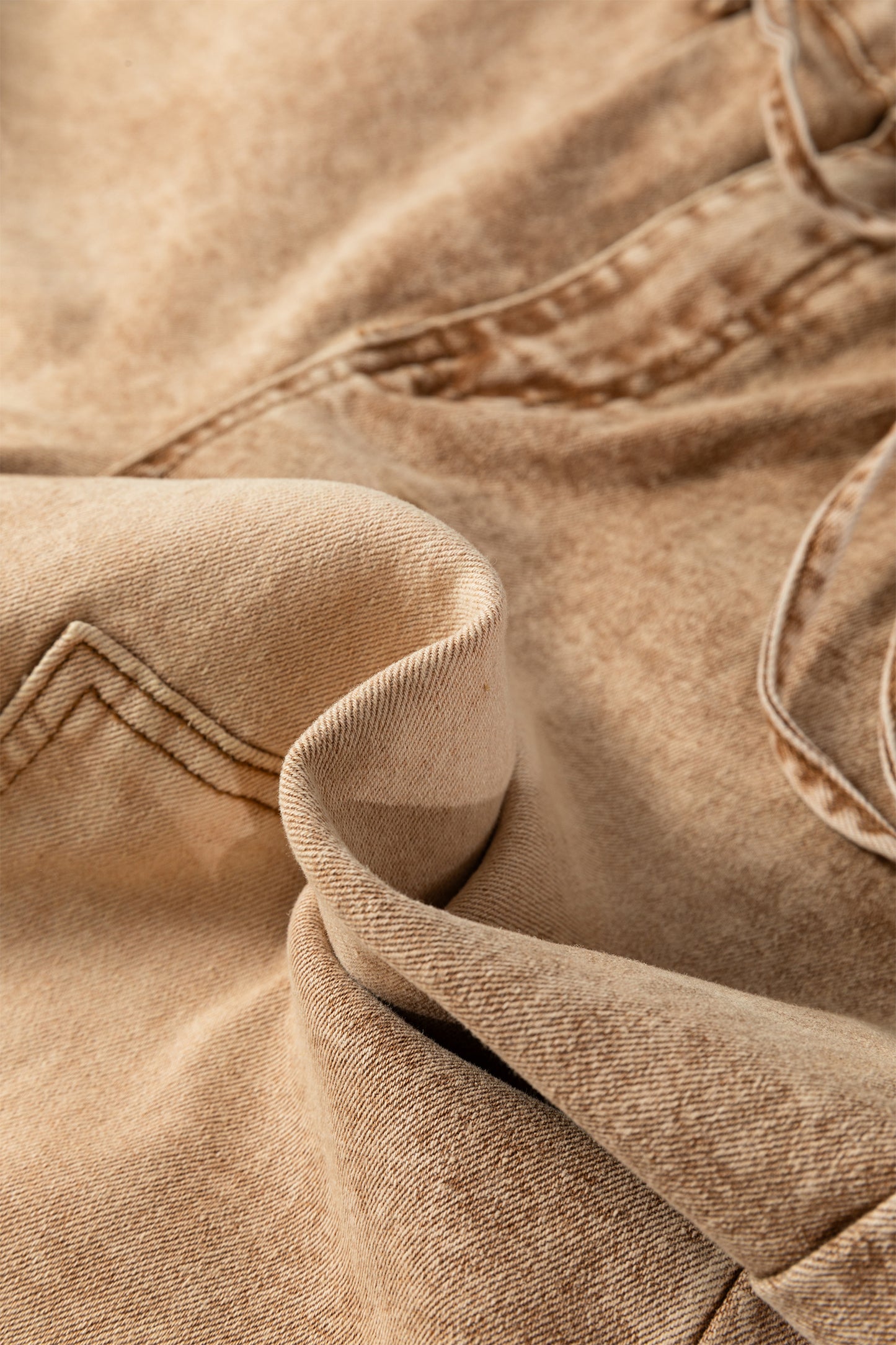 Gray Acid Wash Barrel Fit Denim Pants with Waist String