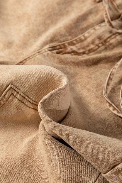 Gray Acid Wash Barrel Fit Denim Pants with Waist String