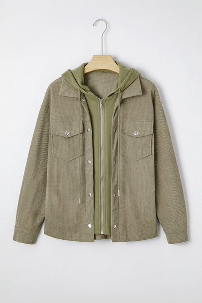 Beige 2 in 1 Thermal Knit Textured Hooded Jacket