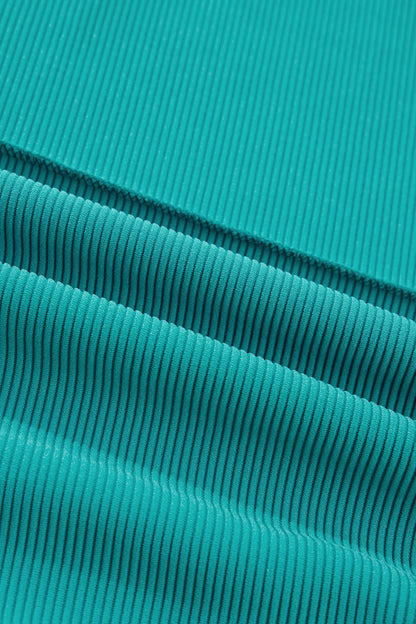 Sea Green Horizontal Ribbed Exposed Seam Detail Drop Shoulder Baggy Pullover