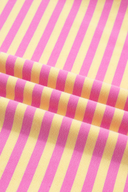 Yellow Stripe Drop Shoulder Boxy Casual Terry Short Set