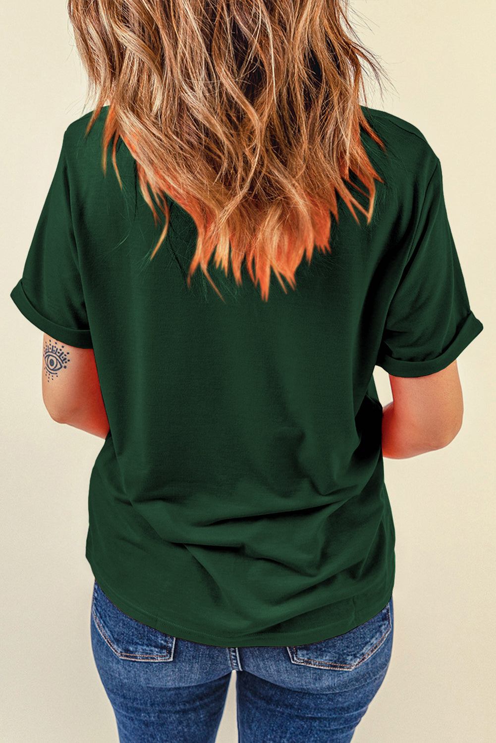 Yellow Cream Casual Plain Crew Neck Tee
