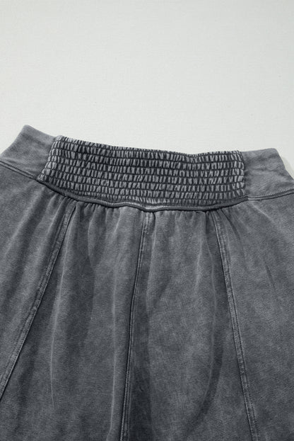 Medium Grey Mineral Wash Jogger Style High Waist Casual Pants