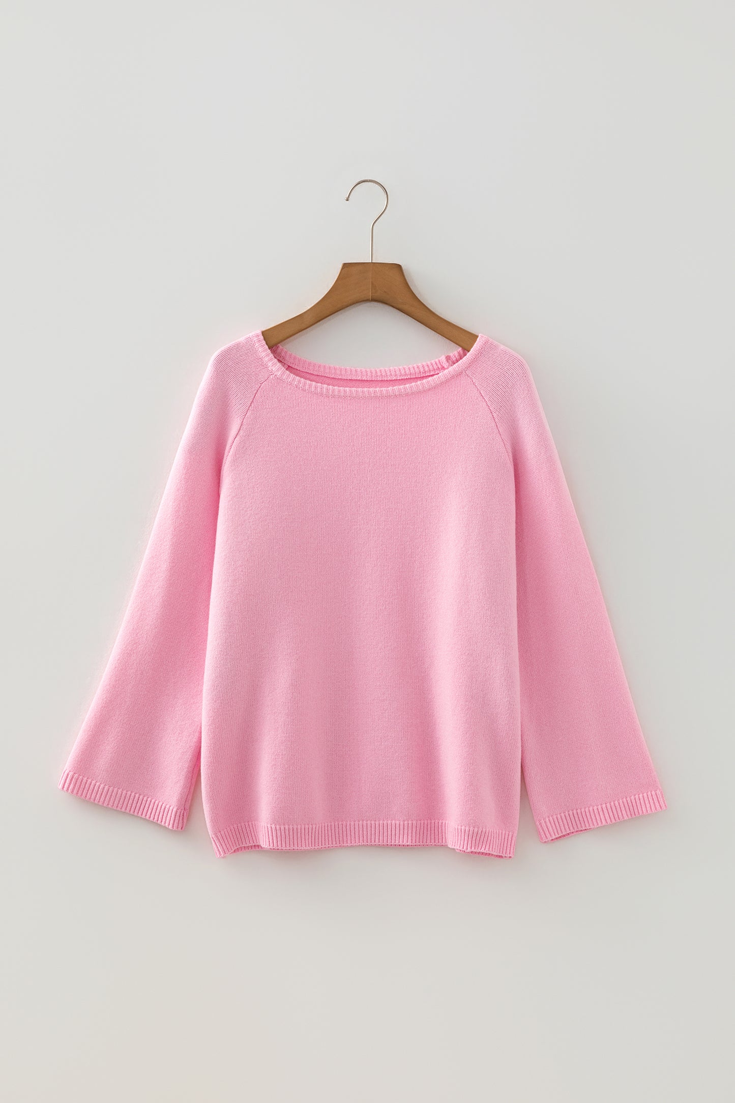Pink Solid Color Knit Loose Bracelet Sleeve Dolman Sweater
