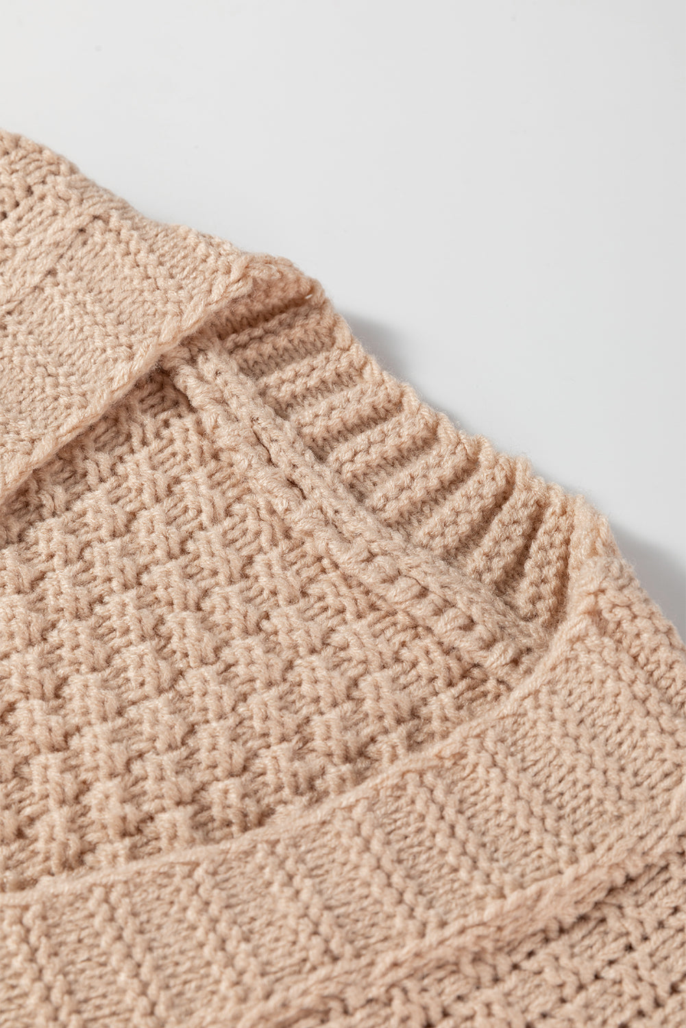 Smoke Gray Open Front Knitted Denim Pocket Patchwork Cardigan