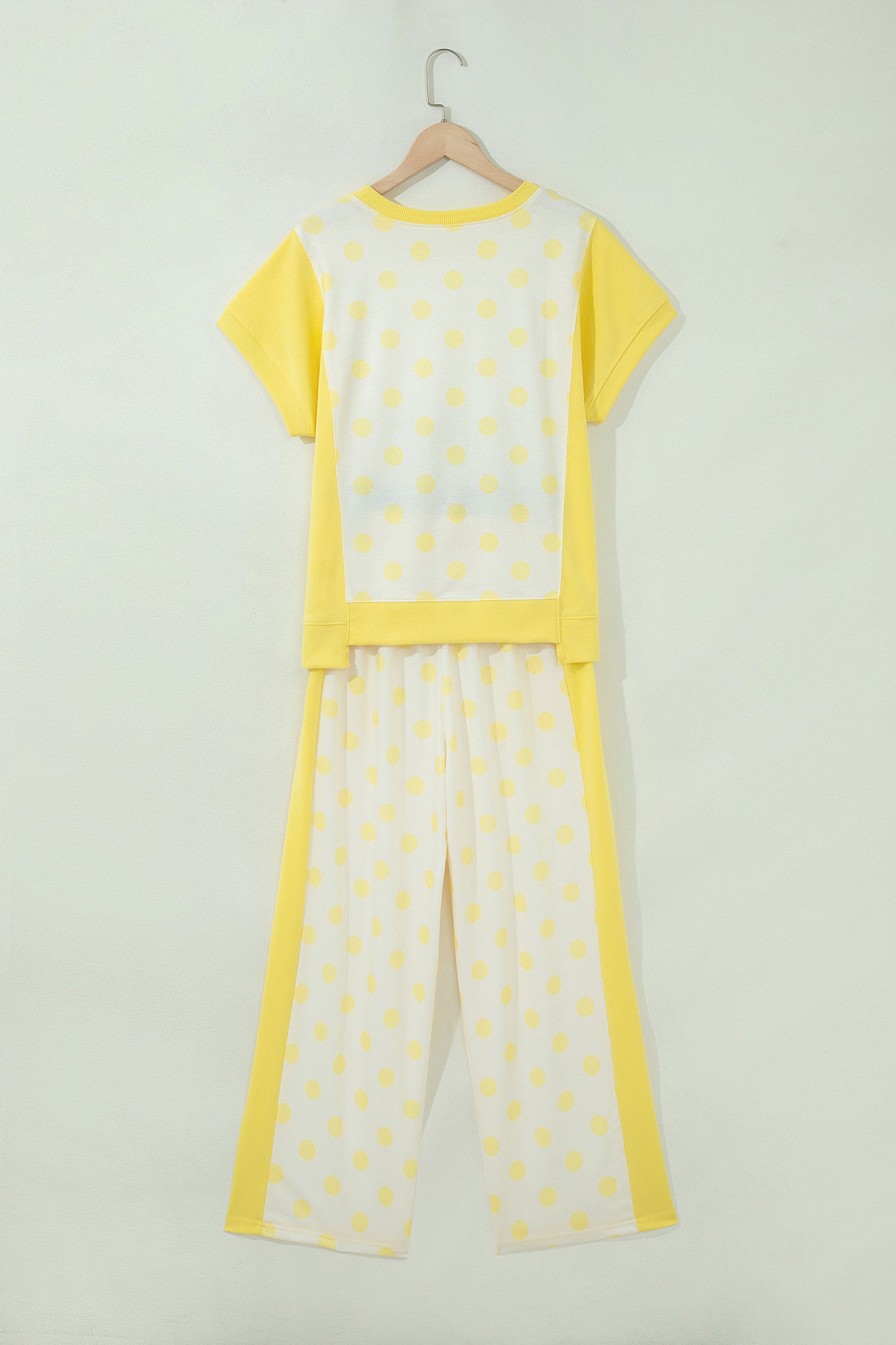 Yellow Color Block Patchwork Polka Dot Wide Leg Pant Set