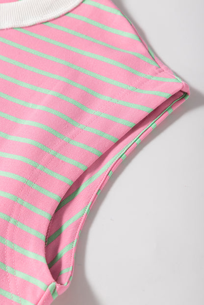 Sachet Pink Striped Crew Neck Cap Sleeve T Shirt