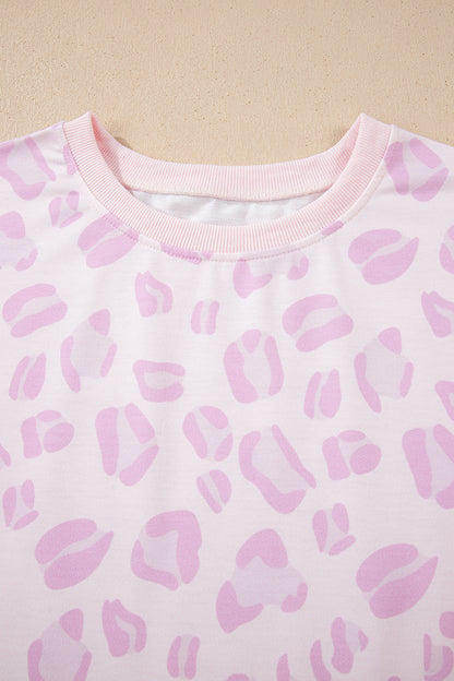 Pink Leopard Two Piece Top and Pants Set