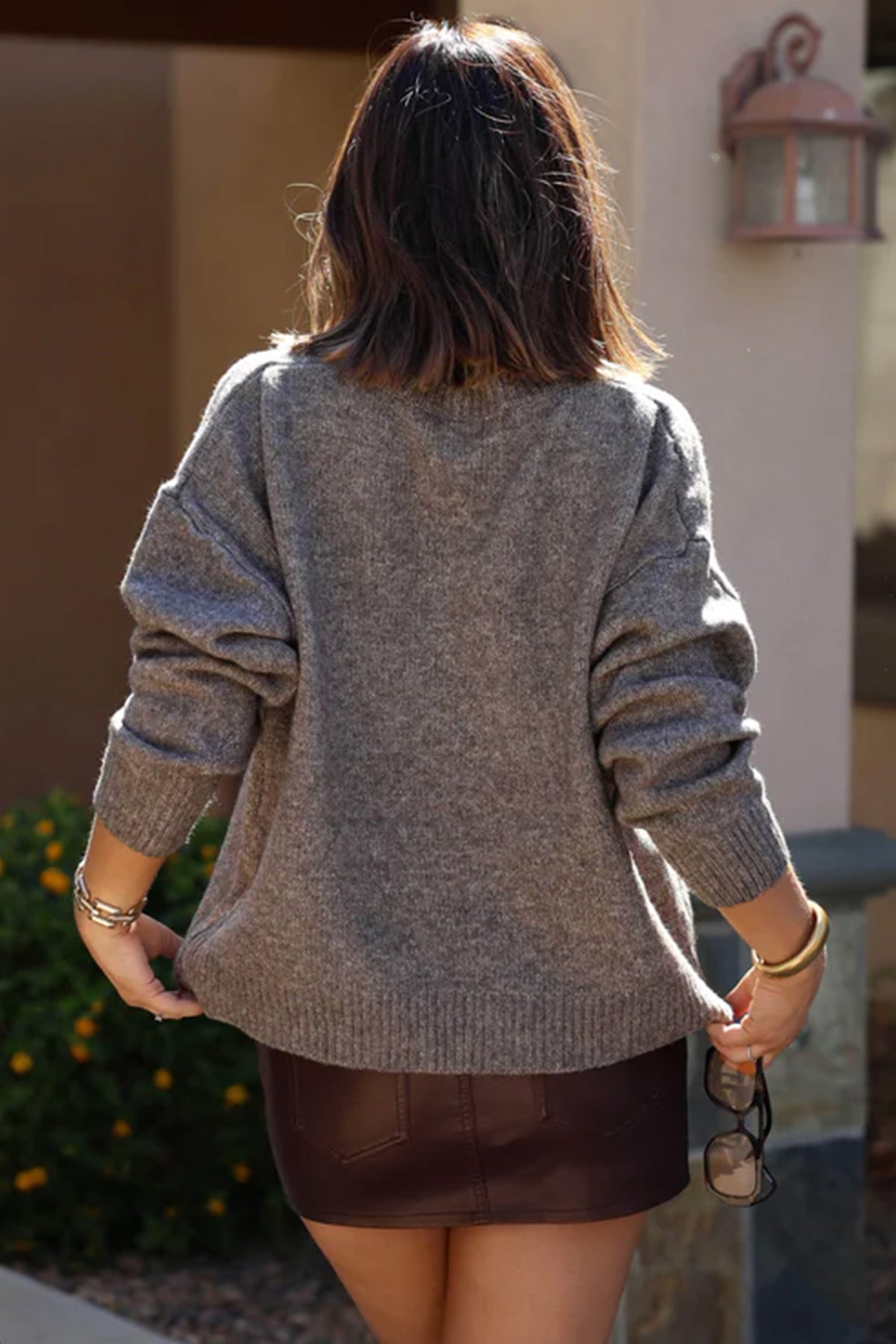 Green Wild Mallard Drop Shoulder Round Neck Long Sleeve Pullover Sweater