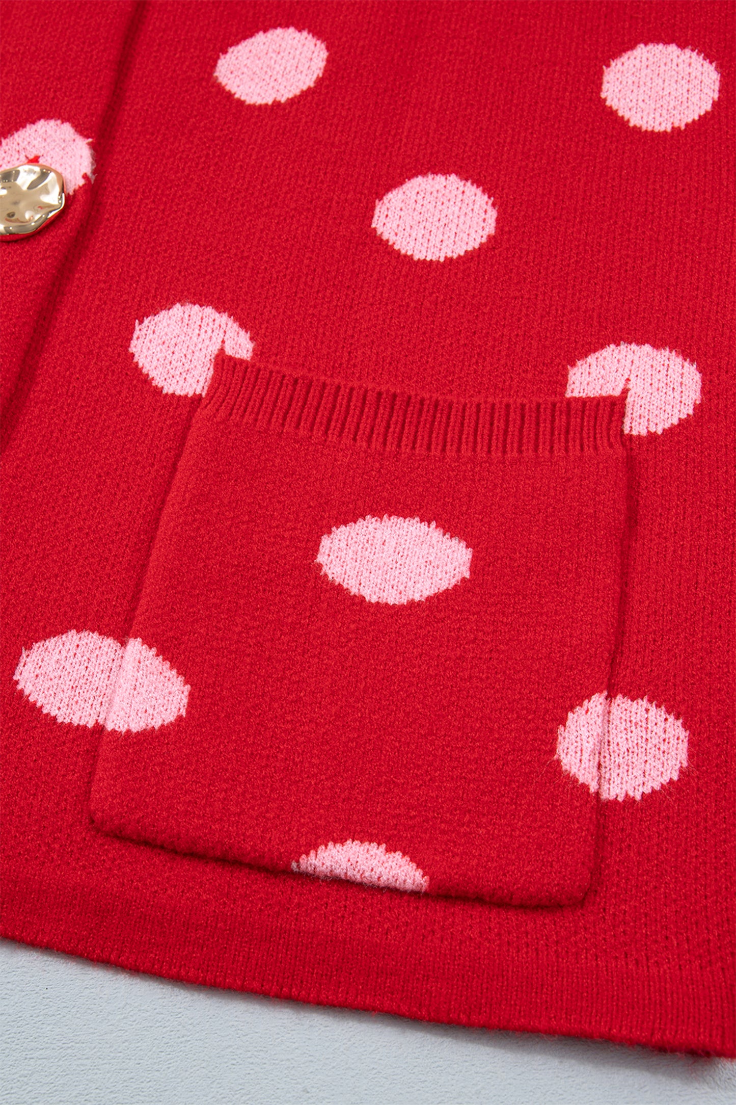 Red Polka Dot Sleeveless Knit Button Drop Shoulder Sweater Vest