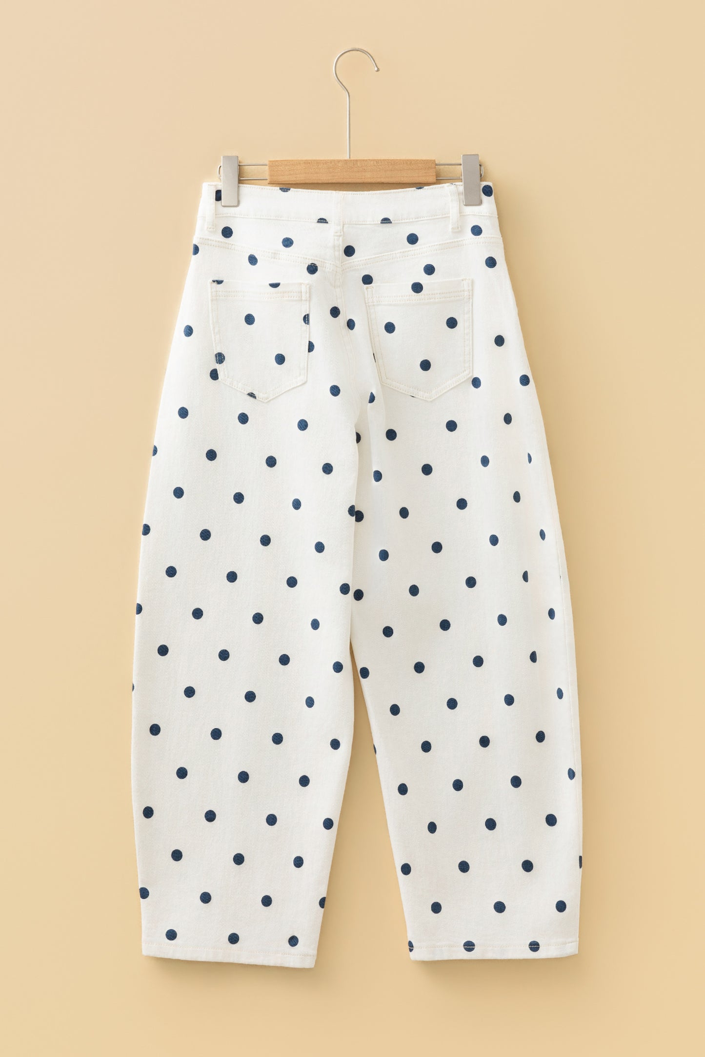 Pink Polka Dot Print Seam Detail Barrel Jeans